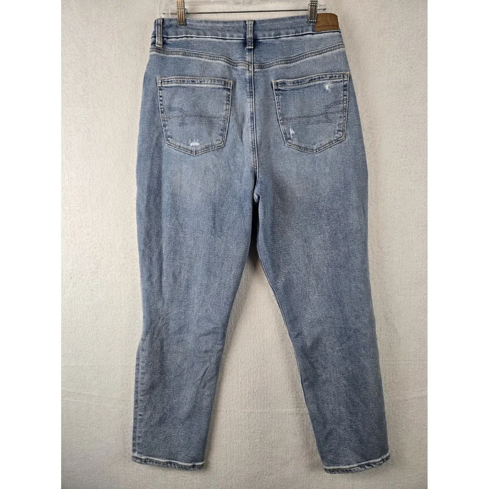 American Eagle Curvy Mom Jeans Size 12 Distressed High Waisted Stretch Denim